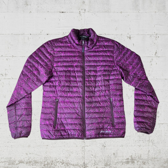 Eddie Bauer Purple Full Zip Down Quilted Mock Neck Puffer Jacket Size Small - Picture 1 of 7